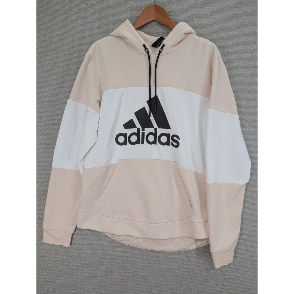 Men’s adidas Sport Pullover Fleece Hoodie Size Medium Tan & White
